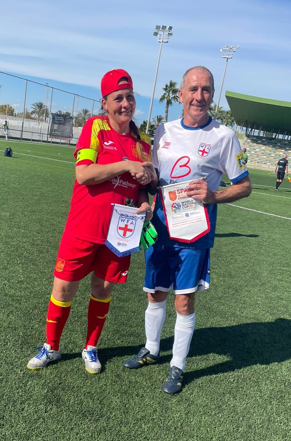 Swapping Pennants with Spanish Goalkeeper